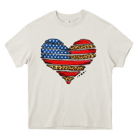 Cream american leopard brushstroke heart Heavy Core Tee - Jasminsmagicworld