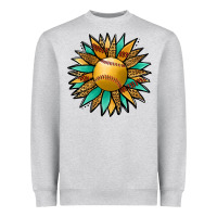 Heather Grey Softball Sunflower Heavyweight Sweatshirt - Jasminsmagicworld