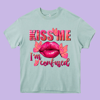 Kiss Me I'm So Confused Valentine's Day Heavy Core Tee Designed By Fadigitalartstudio