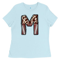 Baby Blue name footballcow print letter m Ladies Tee - CowhideDigitalArt