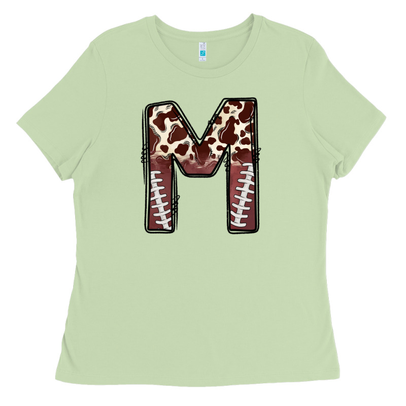 Name Footballcow Print Letter M Ladies Tee by CowhideDigitalArt | Teevron