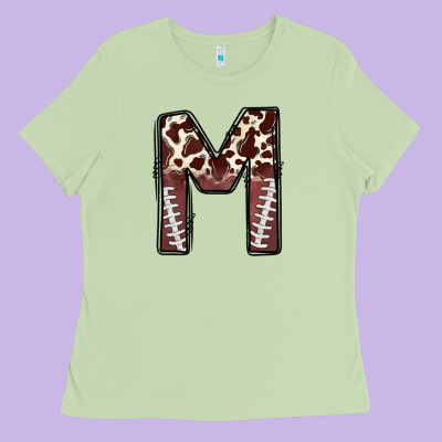 Name Footballcow Print Letter M Ladies Tee Designed By Cowhidedigitalart