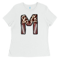 White name footballcow print letter m Ladies Tee - CowhideDigitalArt
