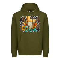 Army Green western texas  and cowhide with sunflower Premium Hoodie - Artiststas