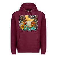 Burgundy western texas  and cowhide with sunflower Premium Hoodie - Artiststas
