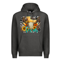 Charcoal Heather western texas  and cowhide with sunflower Premium Hoodie - Artiststas