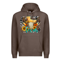 Coffee western texas  and cowhide with sunflower Premium Hoodie - Artiststas