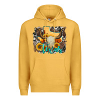 Mustard western texas  and cowhide with sunflower Premium Hoodie - Artiststas