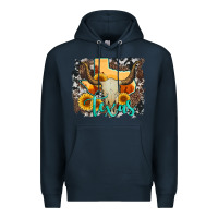 Navy western texas  and cowhide with sunflower Premium Hoodie - Artiststas