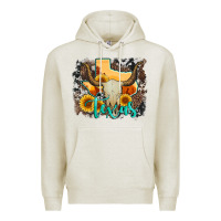 Oatmeal Heather western texas  and cowhide with sunflower Premium Hoodie - Artiststas
