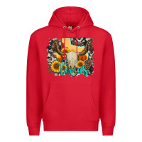 Red western texas  and cowhide with sunflower Premium Hoodie - Artiststas