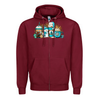 Burgundy winter snowman coffee cups Zipper Hoodie - Jasminsmagicworld