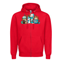 Red winter snowman coffee cups Zipper Hoodie - Jasminsmagicworld