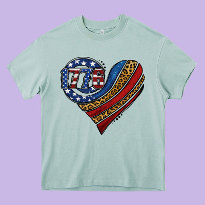 American Western Leopard Flag Heart Heavy Core Tee Designed By Jasminsmagicworld