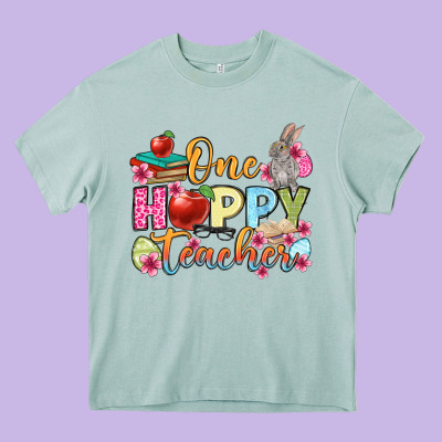 Easter Day One Hoppy Teacher Heavy Core Tee Designed By Oliviacreatesart