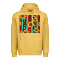 Antique Gold western sunflower cactus serape and cowhide Premium Hoodie - Artiststas