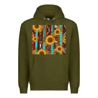Army Green western sunflower cactus serape and cowhide Premium Hoodie - Artiststas