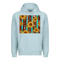Blue Mist western sunflower cactus serape and cowhide Premium Hoodie - Artiststas