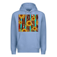 Colony Blue western sunflower cactus serape and cowhide Premium Hoodie - Artiststas