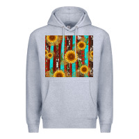 Heather Grey western sunflower cactus serape and cowhide Premium Hoodie - Artiststas