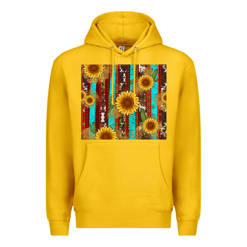 Western Sunflower Cactus Serape And Cowhide Premium Hoodie by Artiststas | Teevron