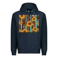 Navy western sunflower cactus serape and cowhide Premium Hoodie - Artiststas