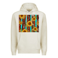 Oatmeal Heather western sunflower cactus serape and cowhide Premium Hoodie - Artiststas