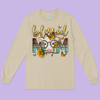 Western Blessed Mom Baby Calf Mother's Day Long Sleeve Tee Designed By Lillyallendesigns