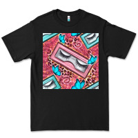 Black cosmetic fake eyelashes and butterfly with leopard seamless pattern bb Premium Tee - BundleAndBundleShop