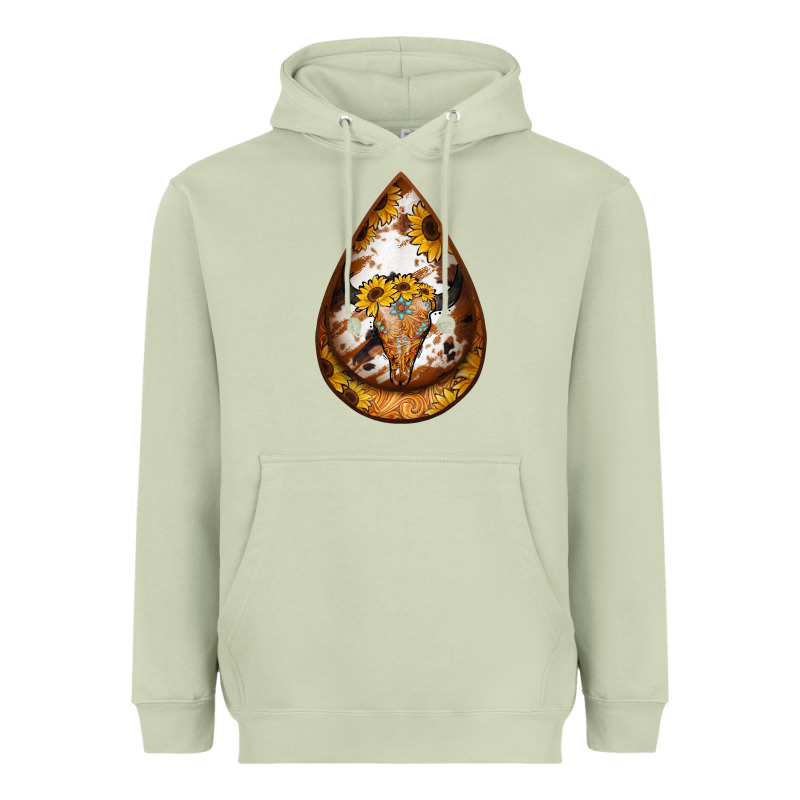 Sunflower Tooled Leather Bullskull Teardrop Earrings Heavyweight Hoodie by Jasminsmagicworld | Teevron