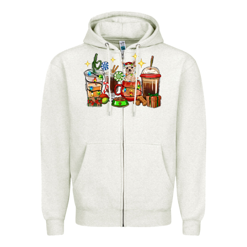 Christmas Coffee Cups With Chihuahua Zipper Hoodie by RanaPortraitStore | Teevron