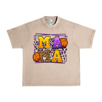 French Oak Purple and gold Basketball leopard frame Mama Urban Heavy Tee - LillyAllenDesigns
