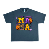 Midnight Navy Purple and gold Basketball leopard frame Mama Urban Heavy Tee - LillyAllenDesigns
