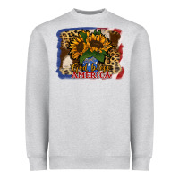 Heather Grey Patriotic Sunflower God Bless America Heavyweight Sweatshirt - Jasminsmagicworld