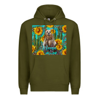 Army Green mama bear with sunflowers and cactus Premium Hoodie - Artiststas