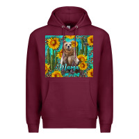 Burgundy mama bear with sunflowers and cactus Premium Hoodie - Artiststas