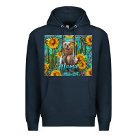 Navy mama bear with sunflowers and cactus Premium Hoodie - Artiststas
