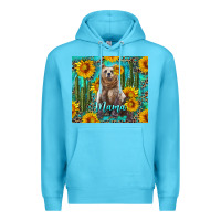 Ocean Blue mama bear with sunflowers and cactus Premium Hoodie - Artiststas