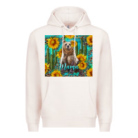 Pale Pink mama bear with sunflowers and cactus Premium Hoodie - Artiststas