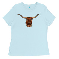 Baby Blue texas longhorn illustration Ladies Tee - CowhideDigitalArt