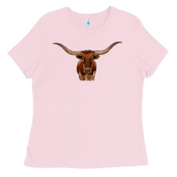 Bubblegum Pink texas longhorn illustration Ladies Tee - CowhideDigitalArt