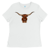 White texas longhorn illustration Ladies Tee - CowhideDigitalArt