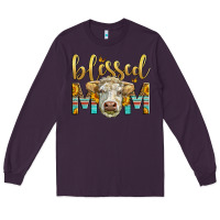 Plum Western Blessed Mom Charolais Bull Mother's Day Long Sleeve Tee - LillyAllenDesigns