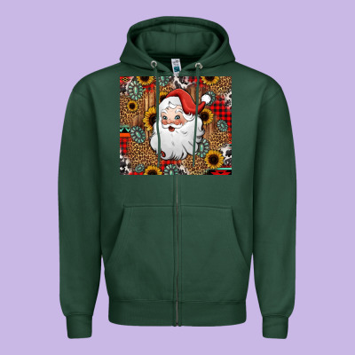 Western Santa Claus Zipper Hoodie Designed By Jasminsmagicworld