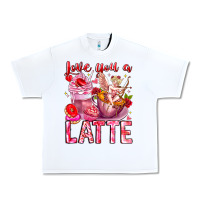 White Love You Latte Valentine Cupid Urban Heavy Tee - CowhideDigitalArt