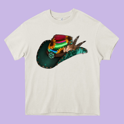 Aztec Sunflower Cowboy Hat Heavy Core Tee Designed By Jasminsmagicworld