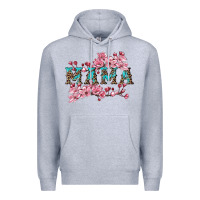 Heather Grey mama with cherry blossoms Premium Hoodie - Artiststas