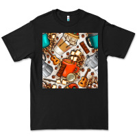 Black camping coffee cups marshmallow and moka pot with leopard seamless pat Premium Tee - BundleAndBundleShop