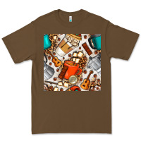 Cacao camping coffee cups marshmallow and moka pot with leopard seamless pat Premium Tee - BundleAndBundleShop