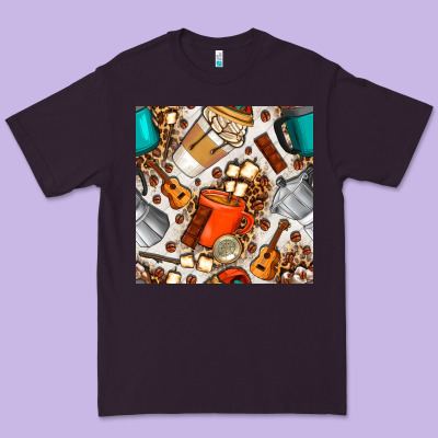 Camping Coffee Cups Marshmallow And Moka Pot With Leopard Seamless Pat Premium Tee Designed By Bundleandbundleshop